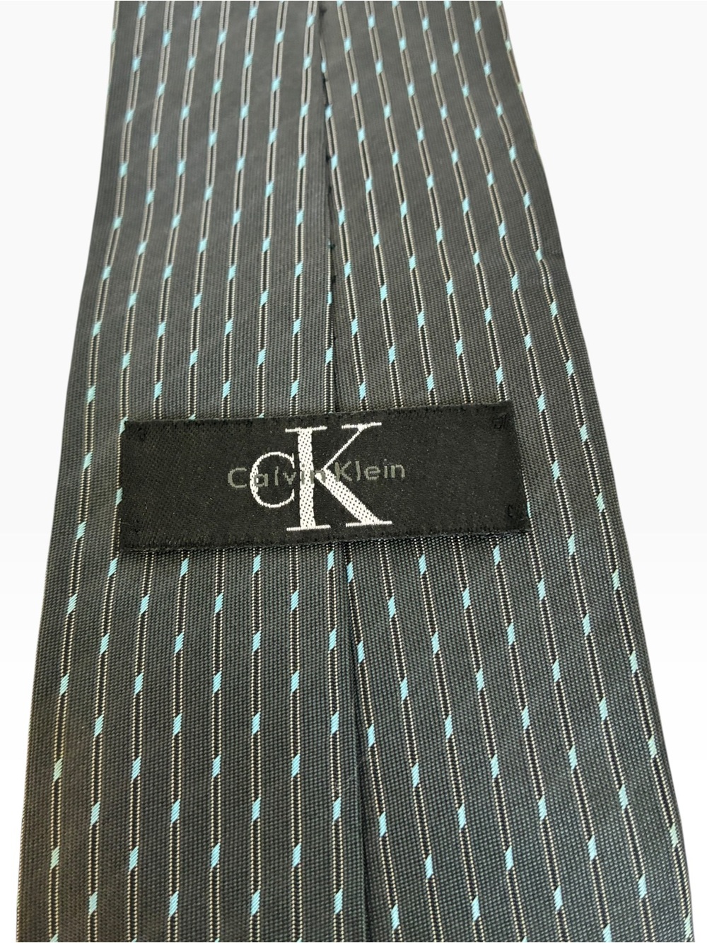 Calvin Klein CK Men’s Gray Blue Stripe Tie Classic Business Necktie - Picture 3 of 3